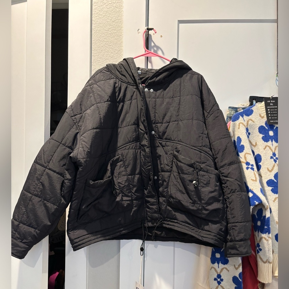 Black Quilted Hooded Puffer Jacket